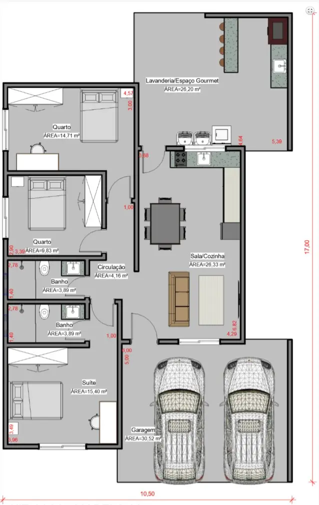 Planta baixa da residência de 154m²